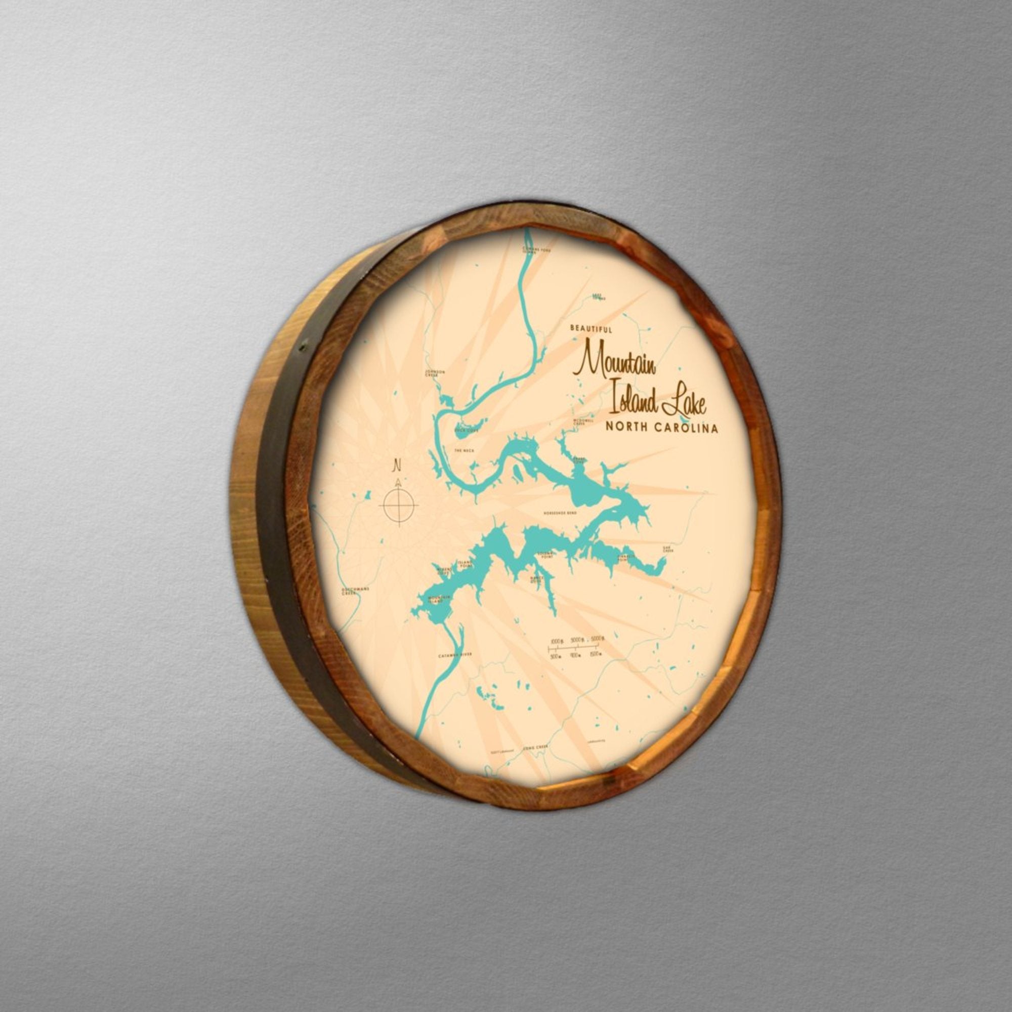 Mountain Island Lake North Carolina, Barrel End Map Art