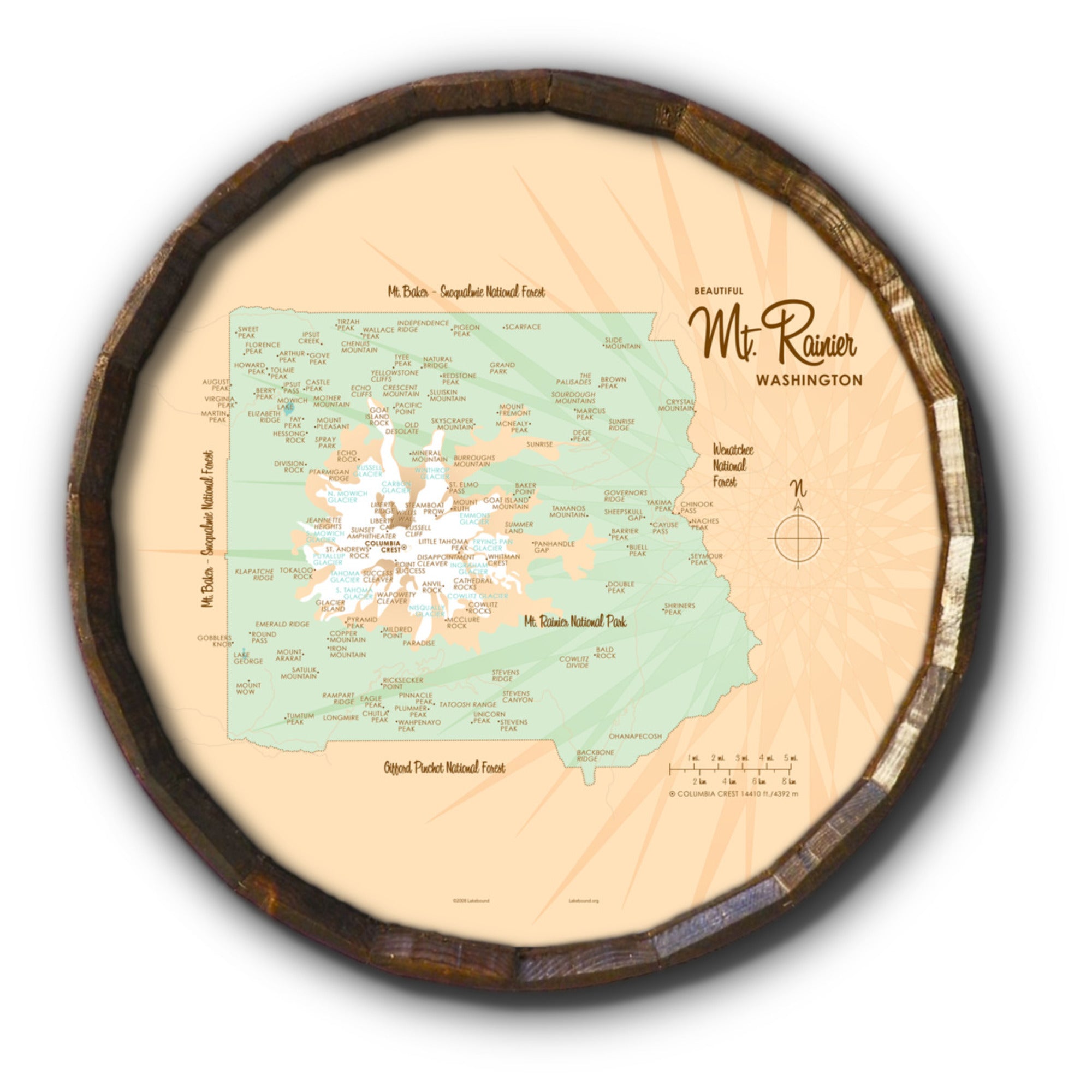Mt. Rainier Washington, Barrel End Map Art