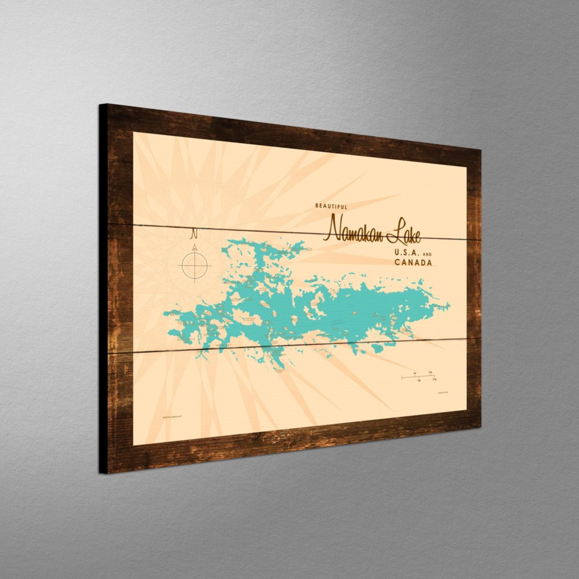 Namakan Lake Minnesota, Rustic Wood Sign Map Art