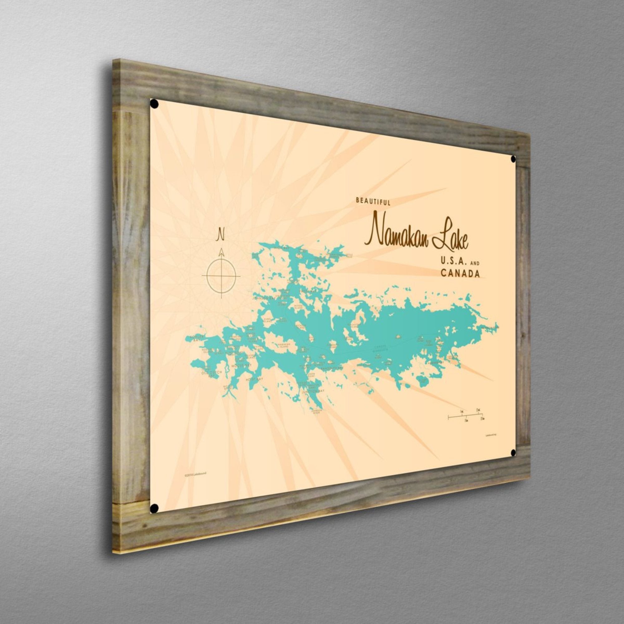 Namakan Lake Minnesota, Wood-Mounted Metal Sign Map Art