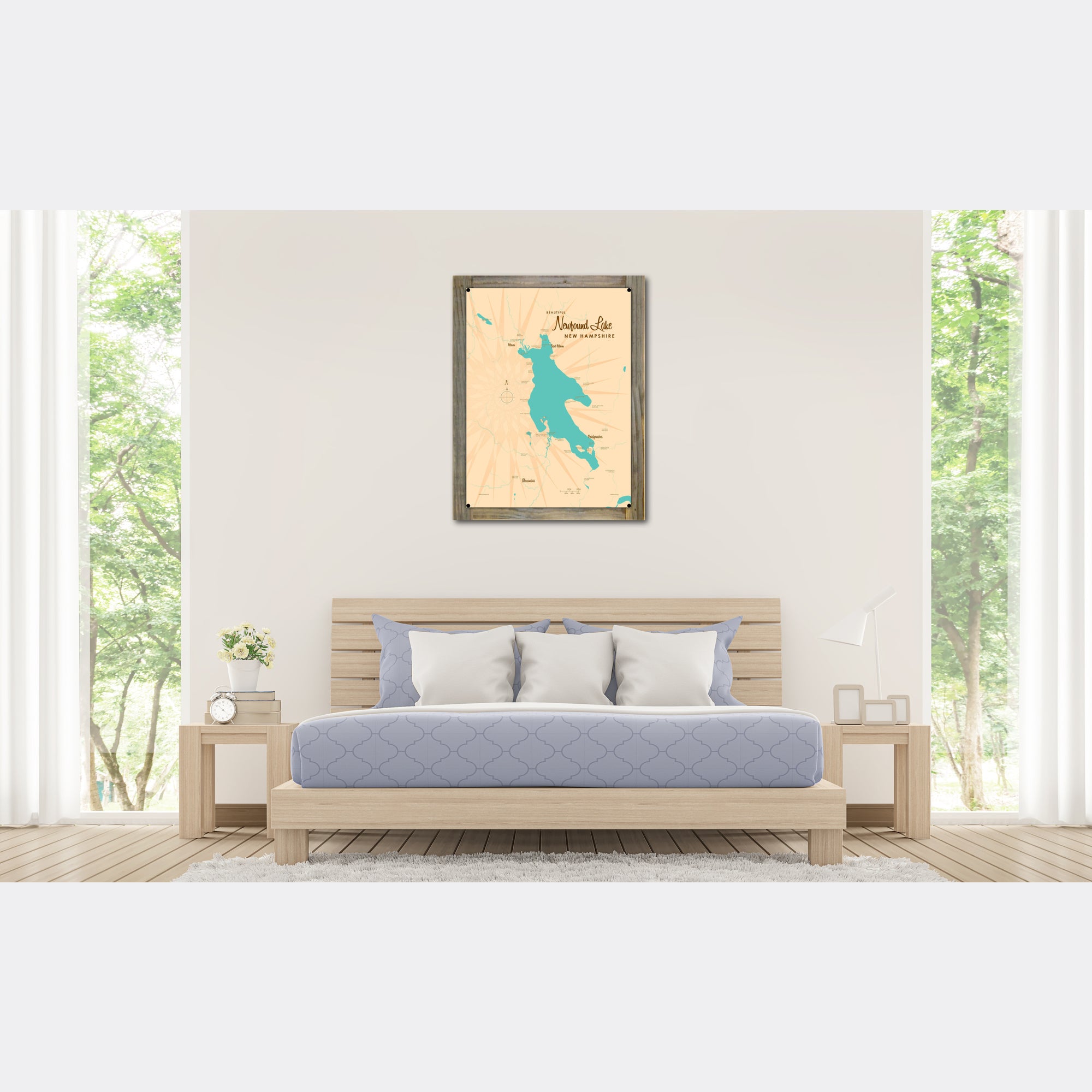 Newfound Lake New Hampshire, Wood-Mounted Metal Sign Map Art