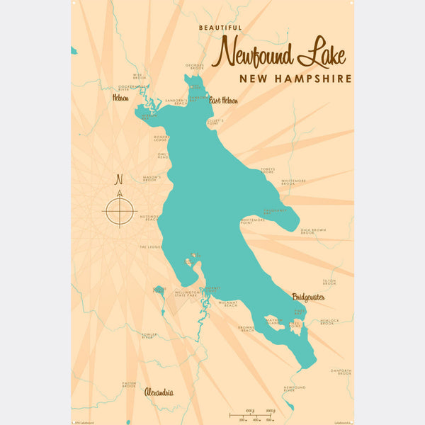 Newfound Lake New Hampshire, Metal Sign Map Art