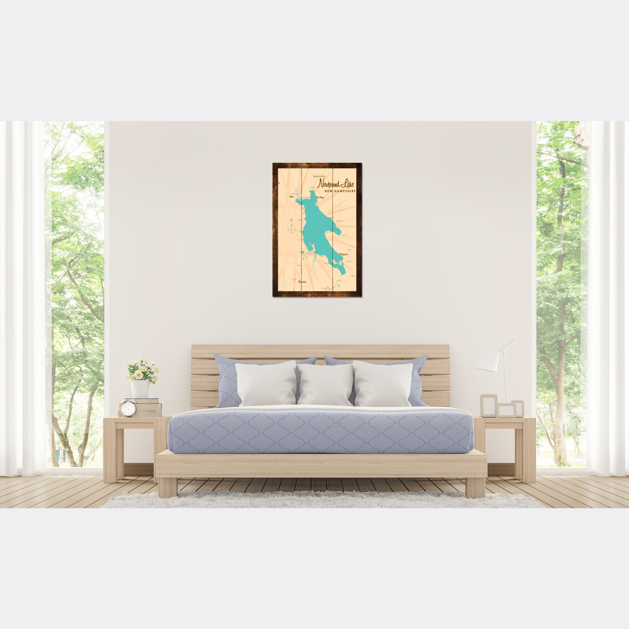 Newfound Lake New Hampshire, Rustic Wood Sign Map Art