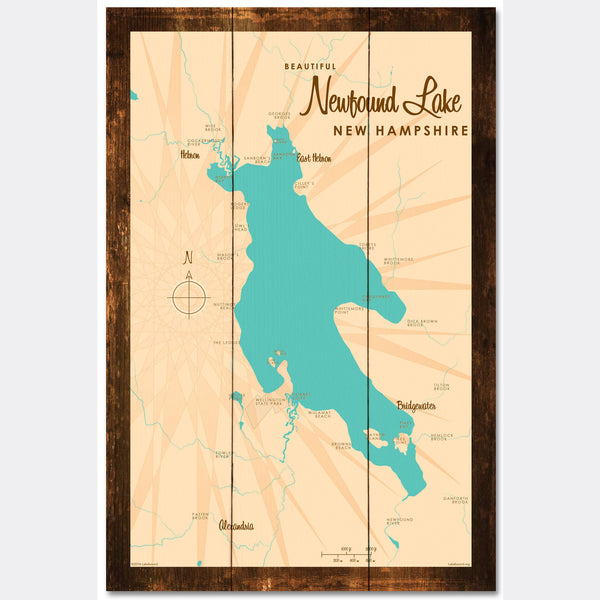 Newfound Lake New Hampshire, Rustic Wood Sign Map Art