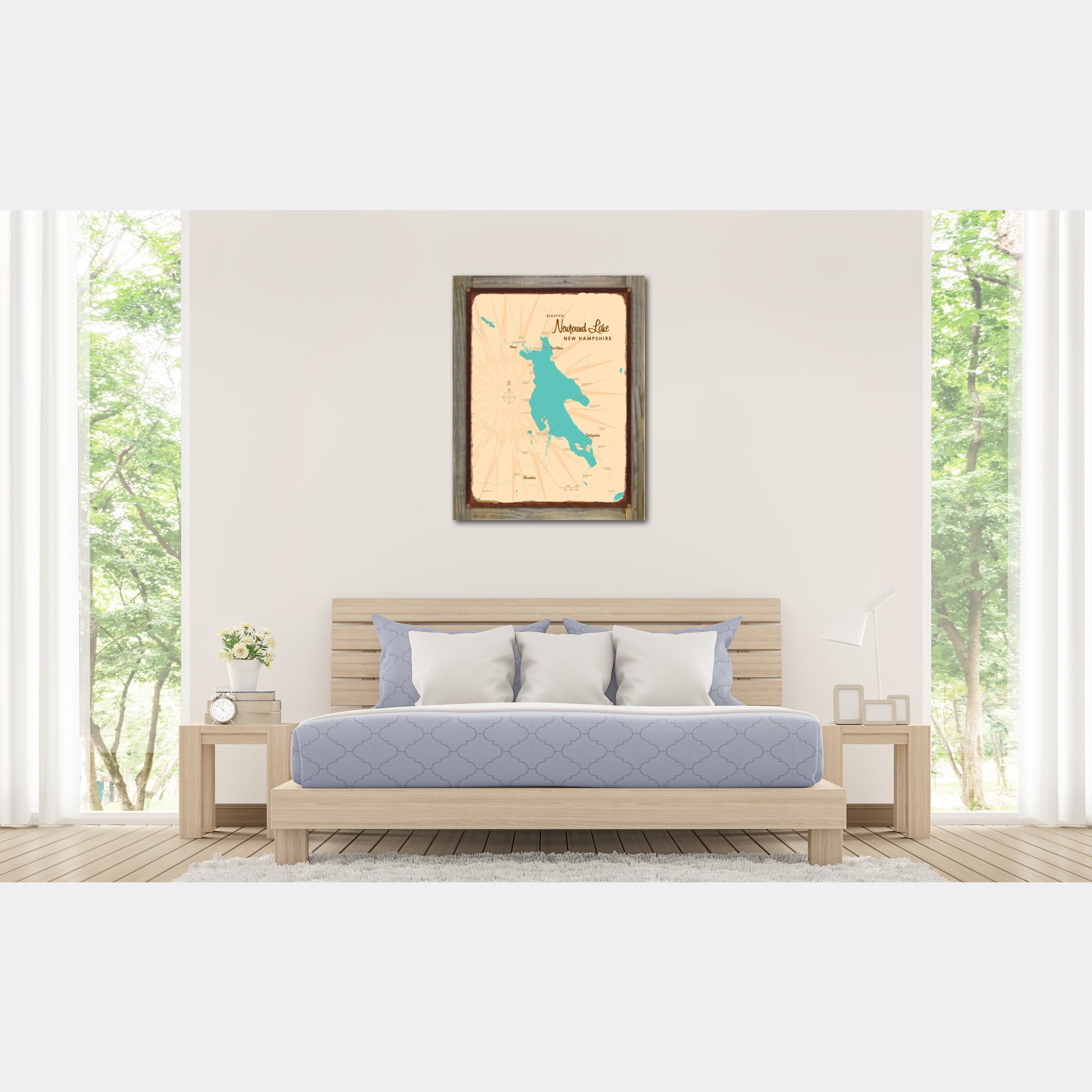 Newfound Lake New Hampshire, Wood-Mounted Rustic Metal Sign Map Art