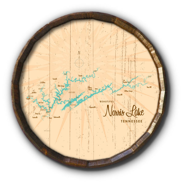 Norris Lake Tennessee, Rustic Barrel End Map Art