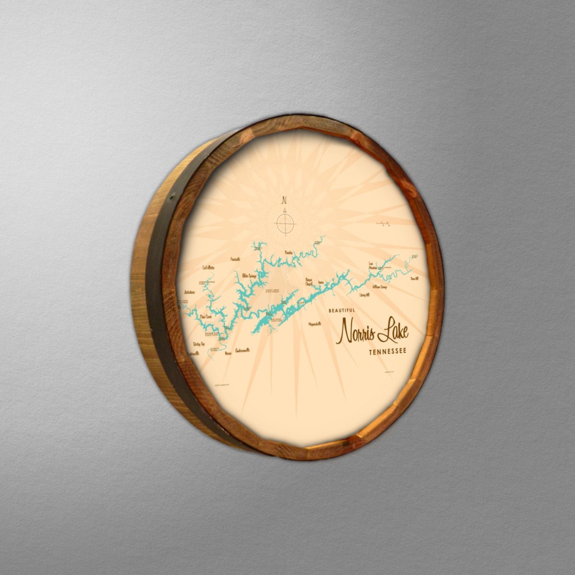 Norris Lake Tennessee, Barrel End Map Art
