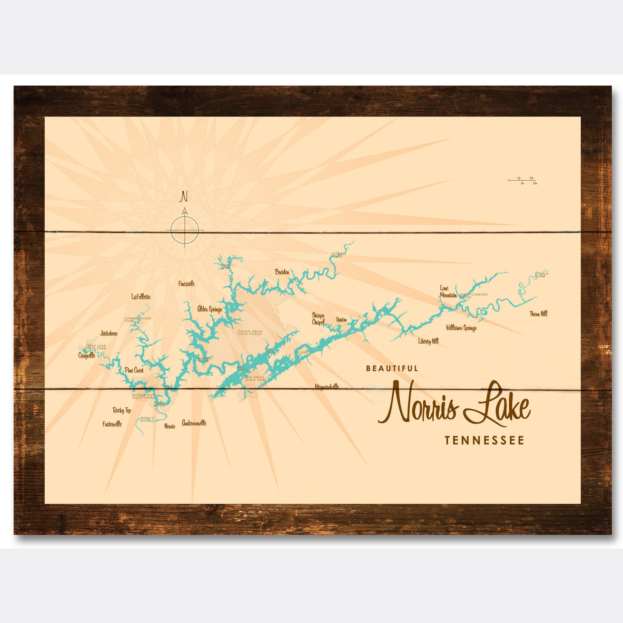 Norris Lake Tennessee, Rustic Wood Sign Map Art