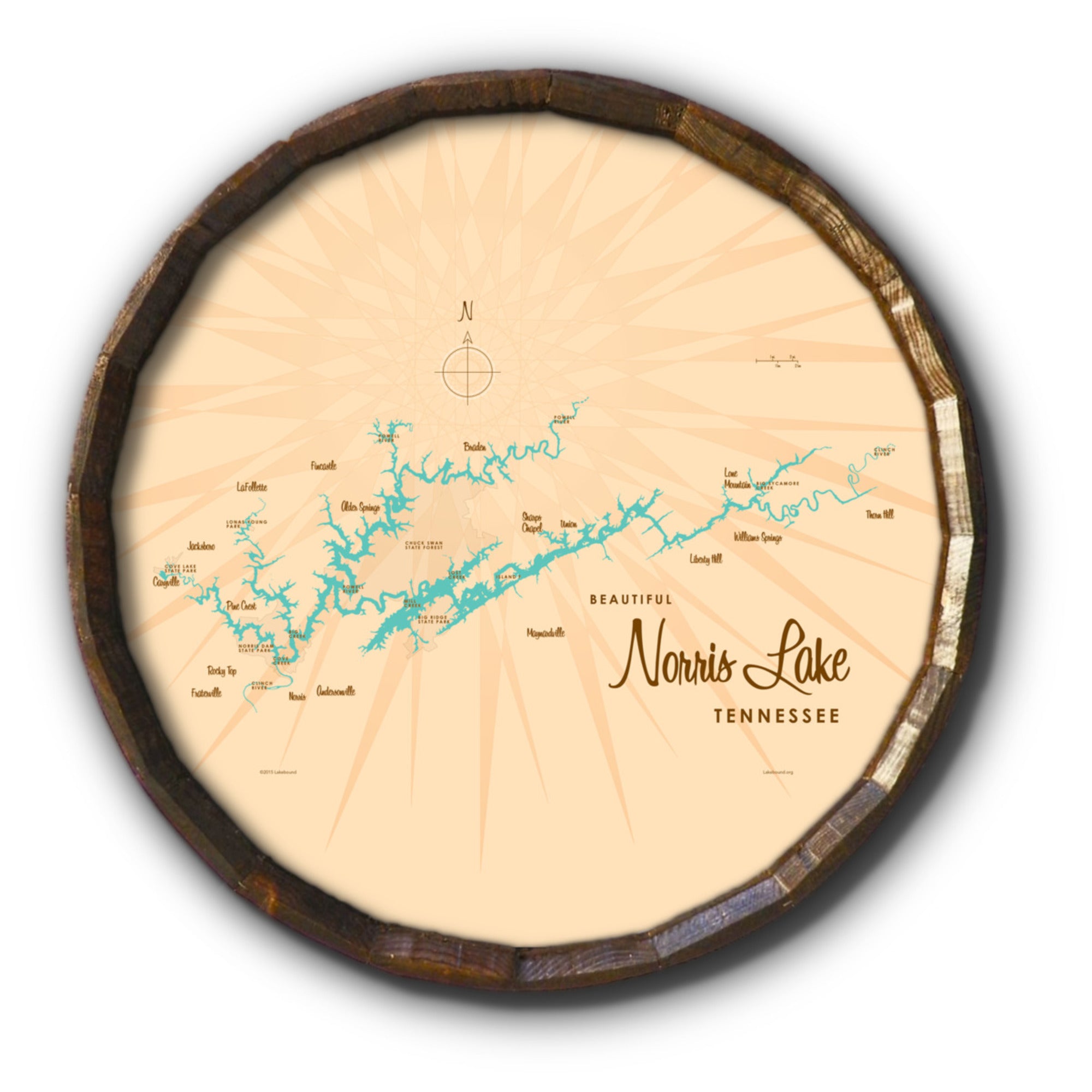 Norris Lake Tennessee, Barrel End Map Art