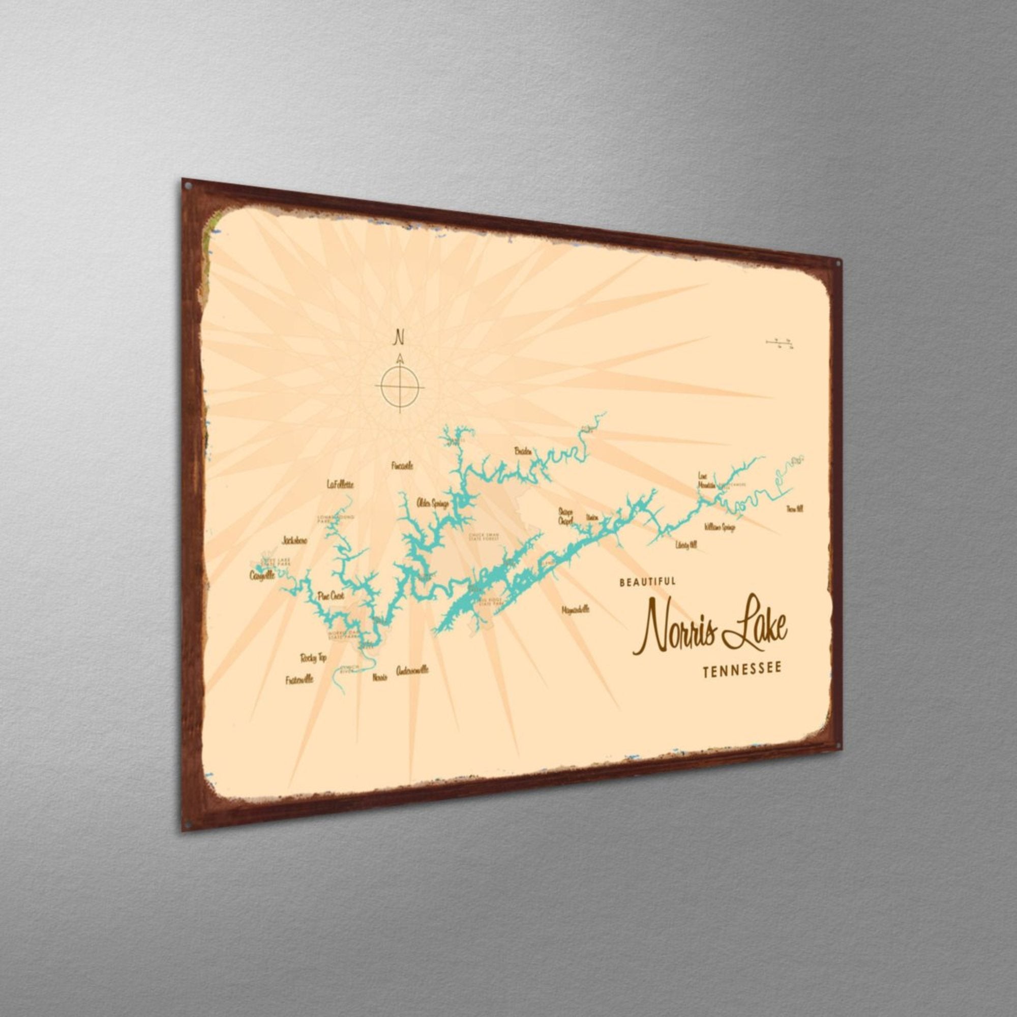 Norris Lake Tennessee, Rustic Metal Sign Map Art