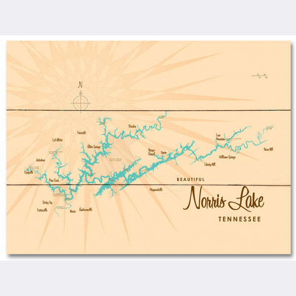 Norris Lake Tennessee, Wood Sign Map Art