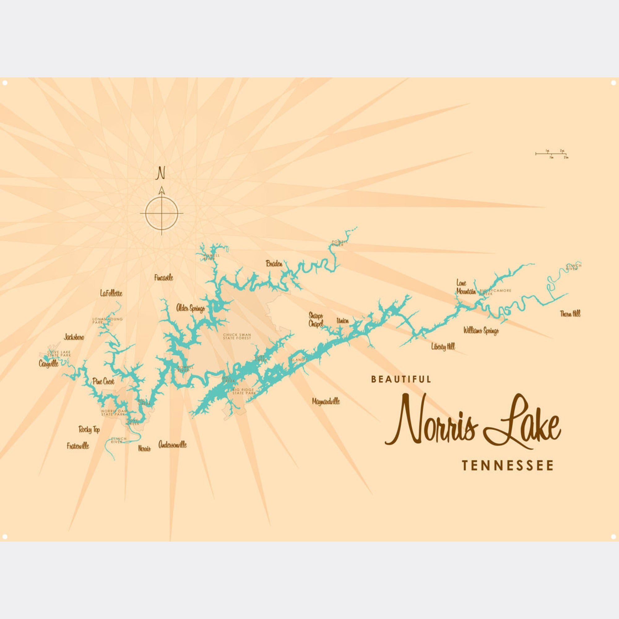 Norris Lake Tennessee, Metal Sign Map Art