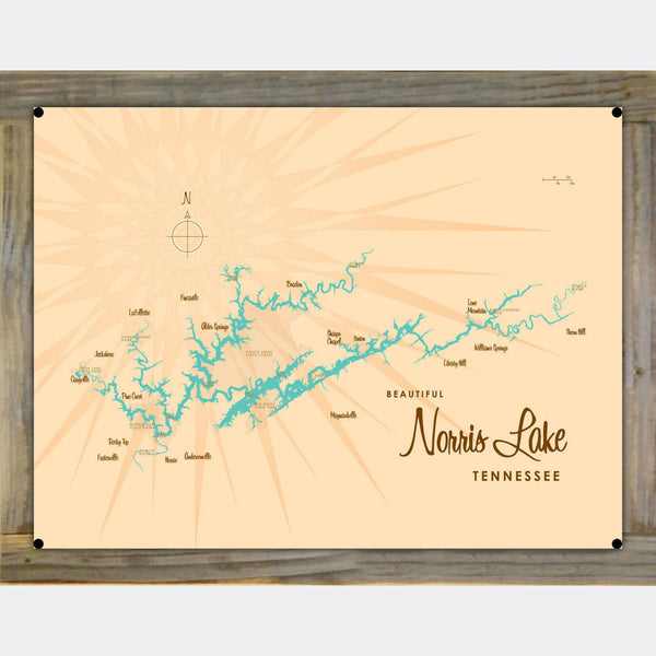 Norris Lake Tennessee, Wood-Mounted Metal Sign Map Art