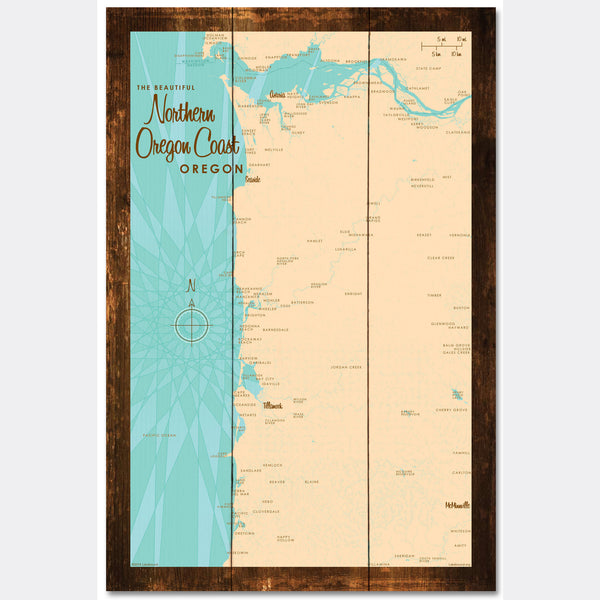 Northern Oregon Coast Oregon, Rustic Wood Sign Map Art