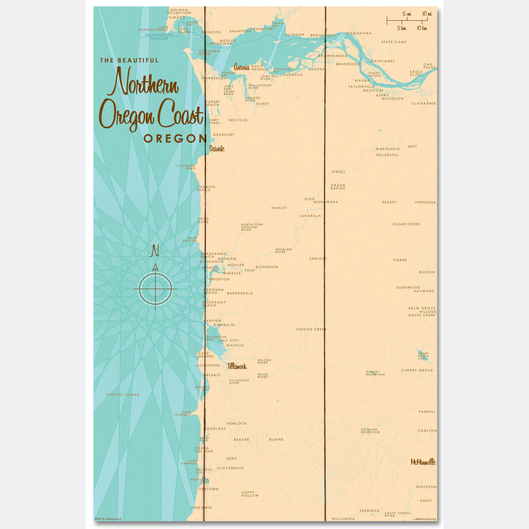 Northern Oregon Coast Oregon, Wood Sign Map Art