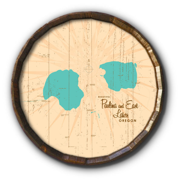 Paulina & East Lakes Oregon, Rustic Barrel End Map Art
