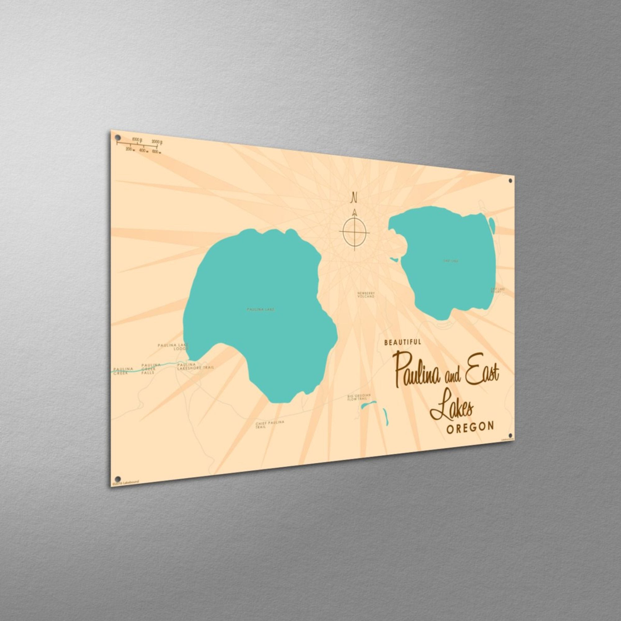 Paulina & East Lakes Oregon, Metal Sign Map Art