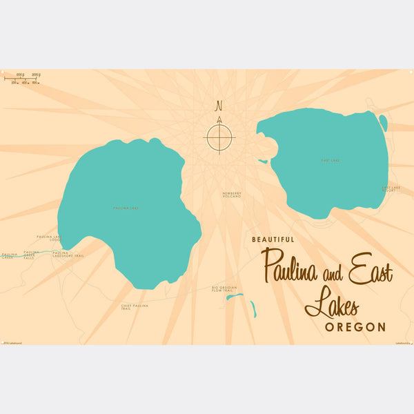 Paulina & East Lakes Oregon, Metal Sign Map Art
