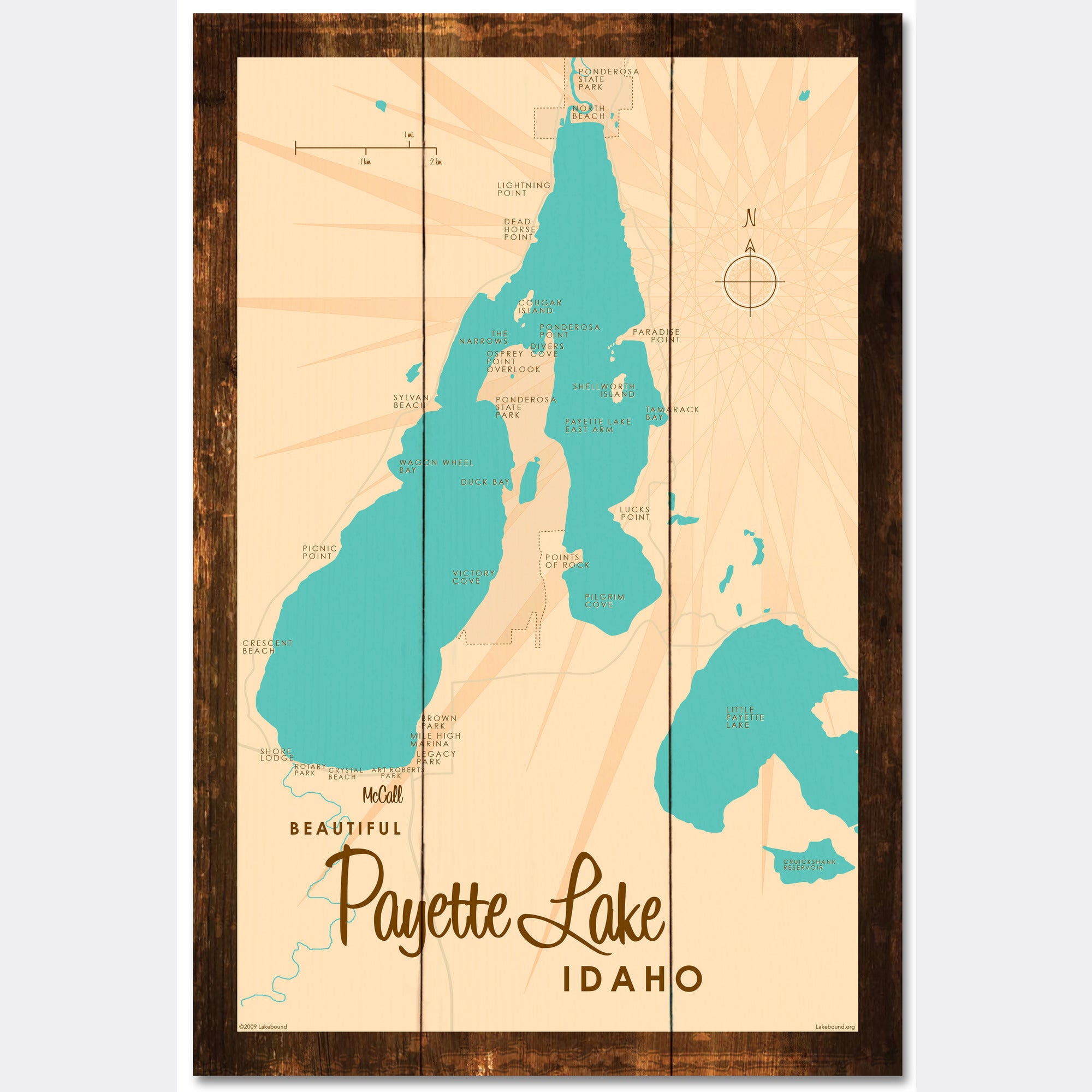 Payette Lake Idaho, Rustic Wood Sign Map Art