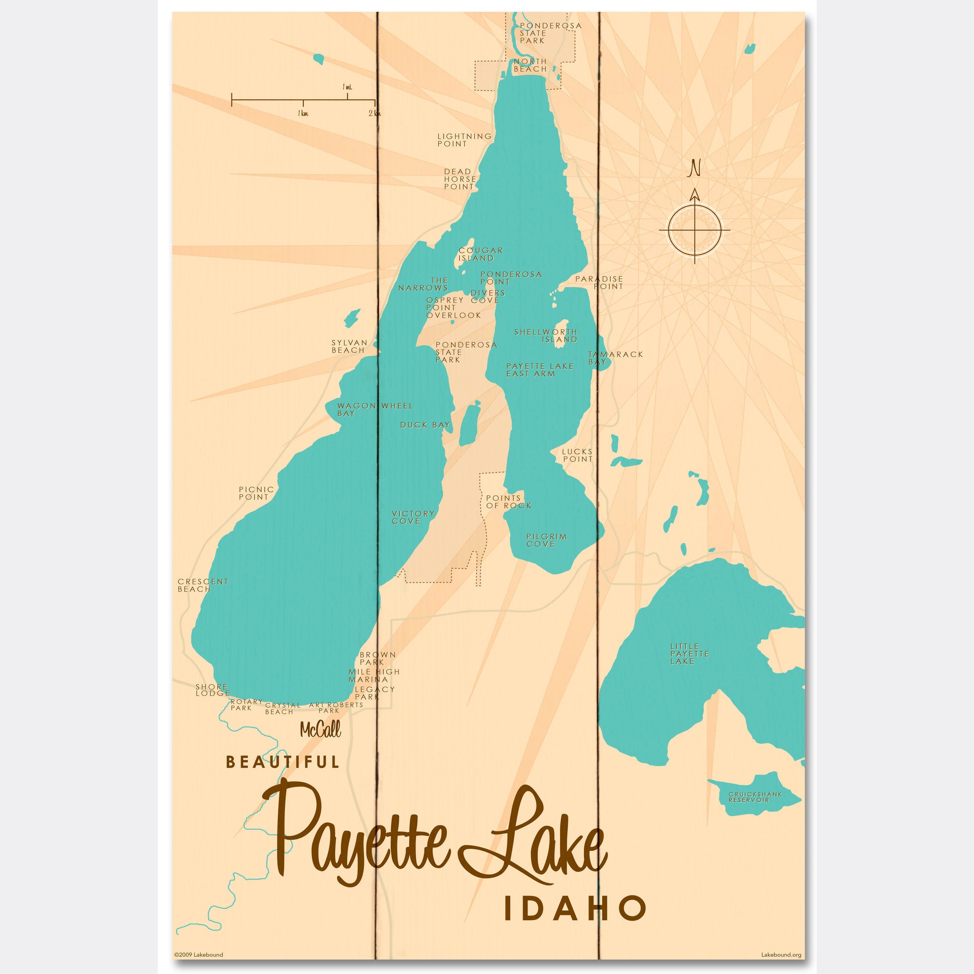 Payette Lake Idaho, Wood Sign Map Art