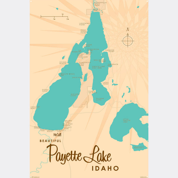 Payette Lake Idaho, Metal Sign Map Art