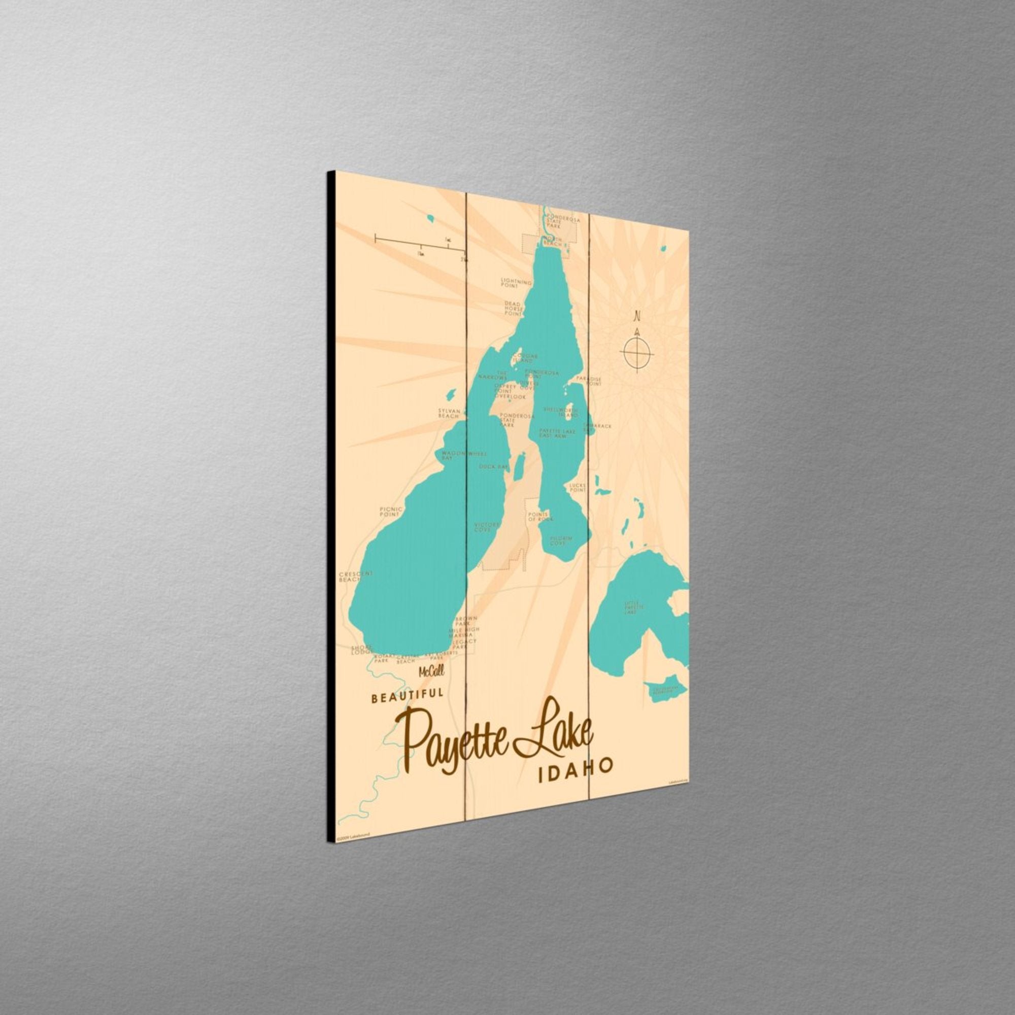 Payette Lake Idaho, Wood Sign Map Art