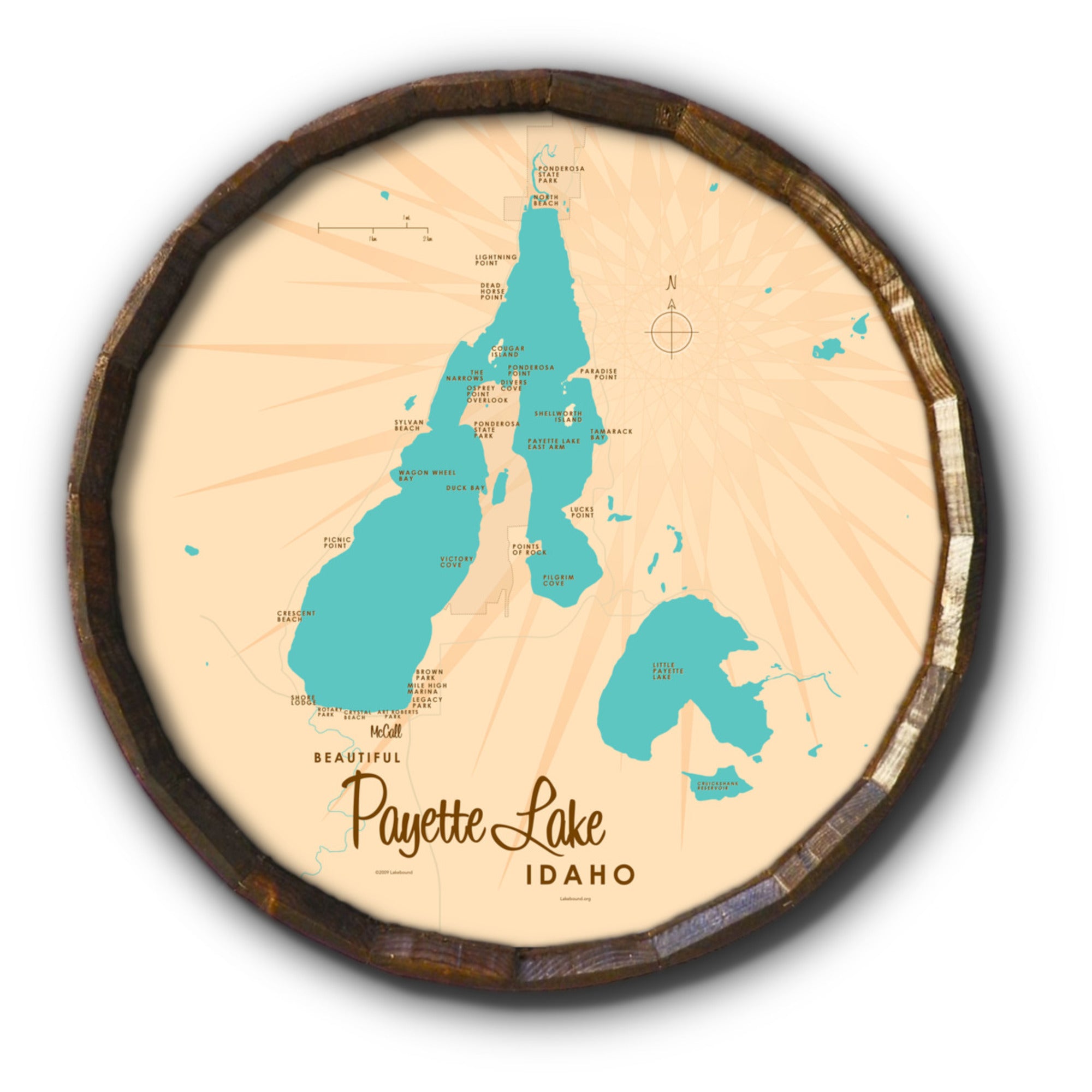 Payette Lake Idaho, Barrel End Map Art