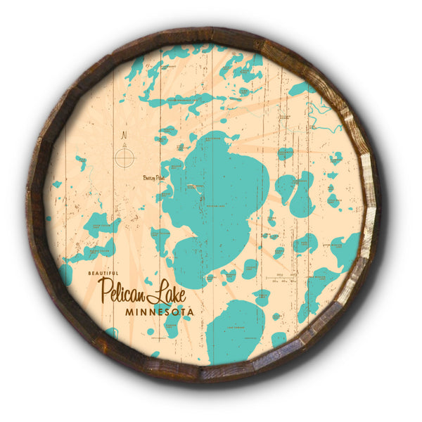Pelican Lake Crow Wing County Minnesota, Rustic Barrel End Map Art