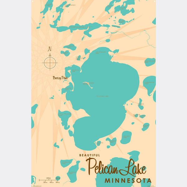 Pelican Lake Minnesota (Crow Wing County) , Metal Sign Map Art