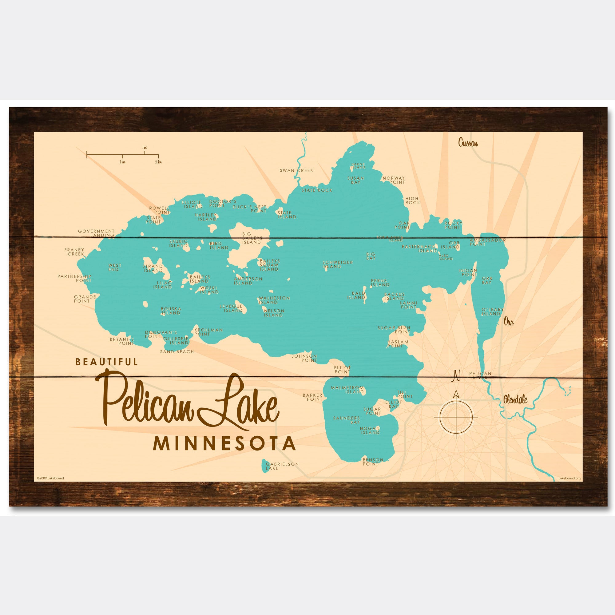 Pelican Lake St. Louis County Minnesota, Rustic Wood Sign Map Art
