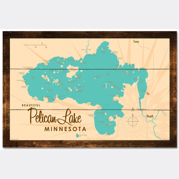 Pelican Lake St. Louis County Minnesota, Rustic Wood Sign Map Art