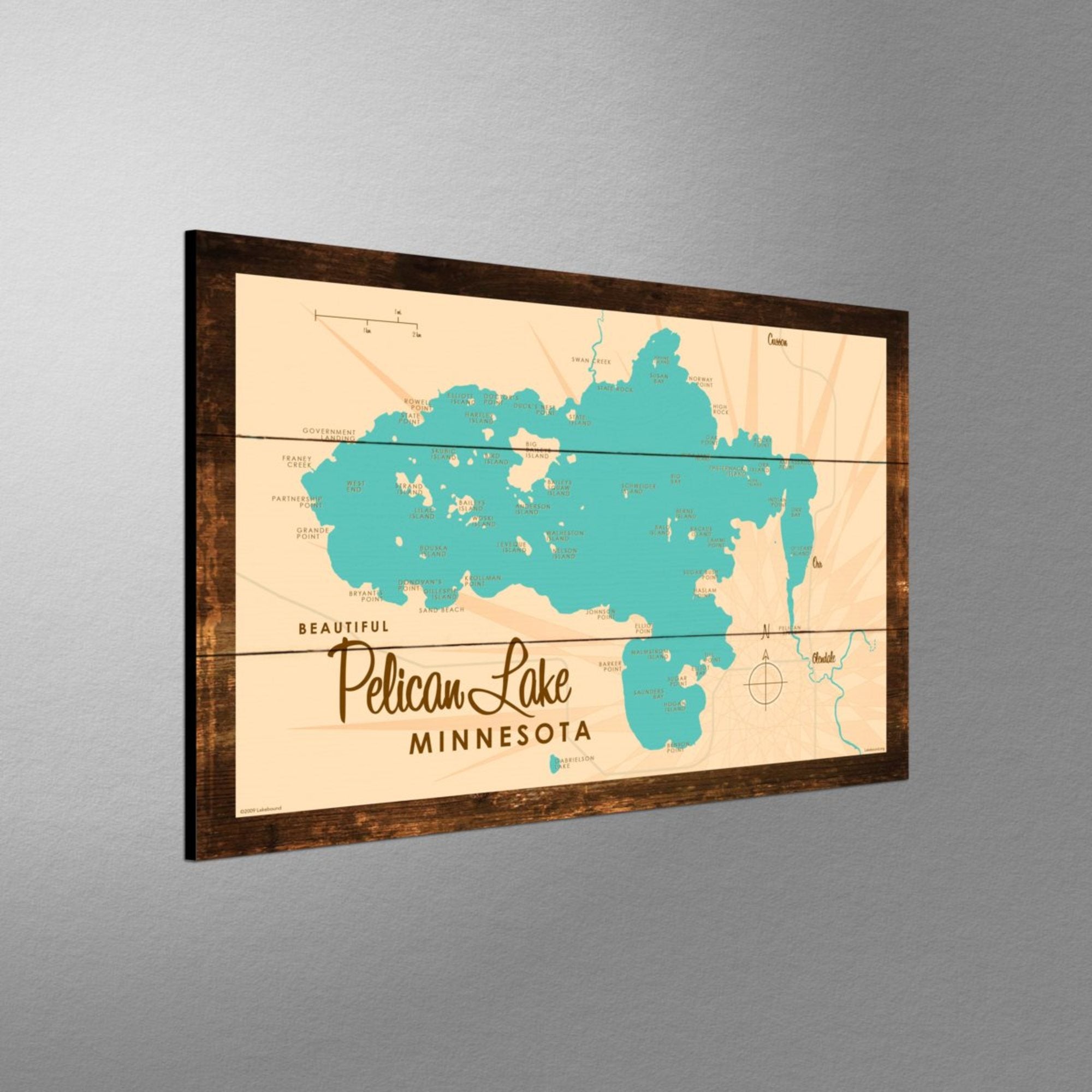 Pelican Lake St. Louis County Minnesota, Rustic Wood Sign Map Art