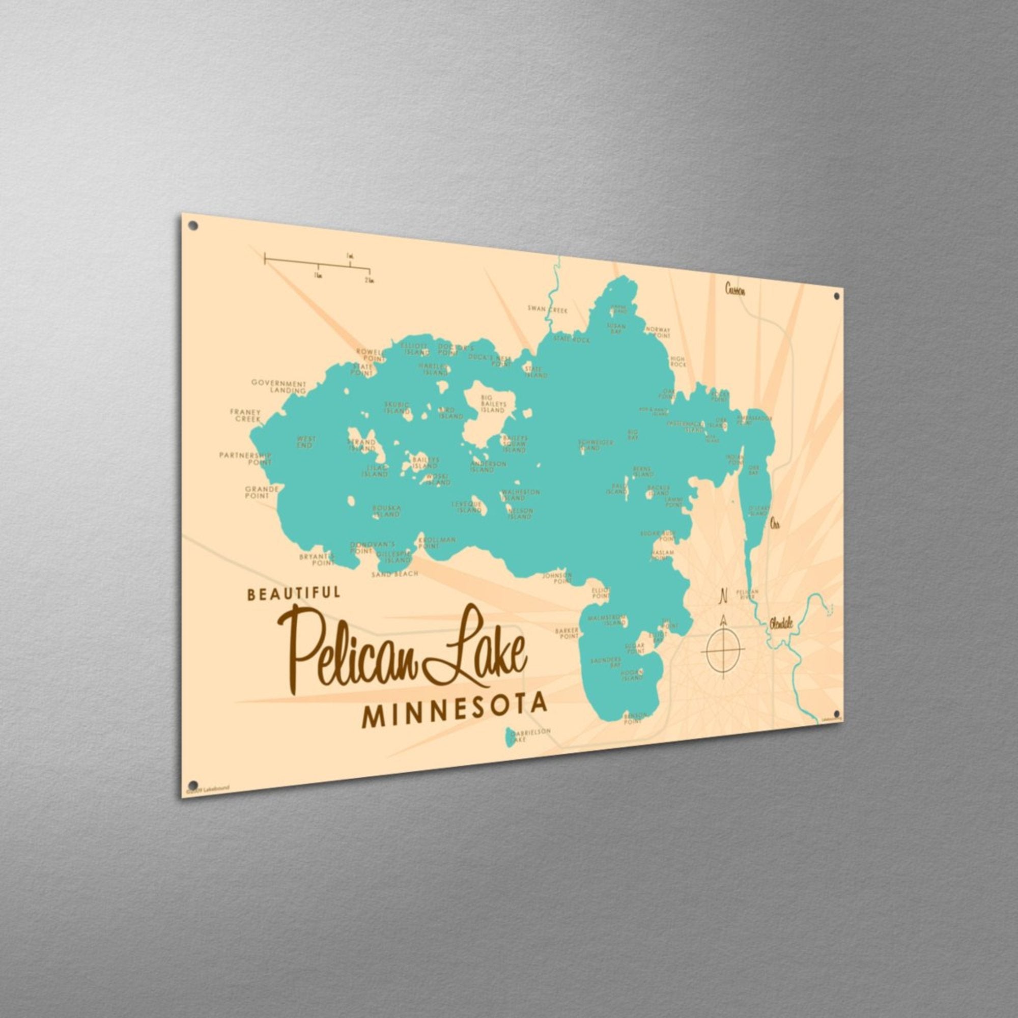 Pelican Lake Minnesota (St. Louis County) , Metal Sign Map Art