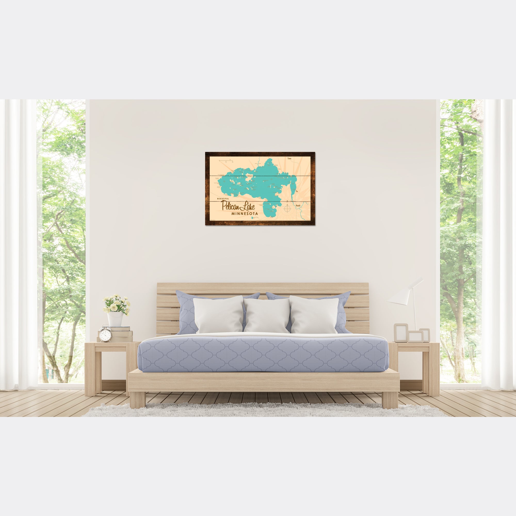 Pelican Lake St. Louis County Minnesota, Rustic Wood Sign Map Art