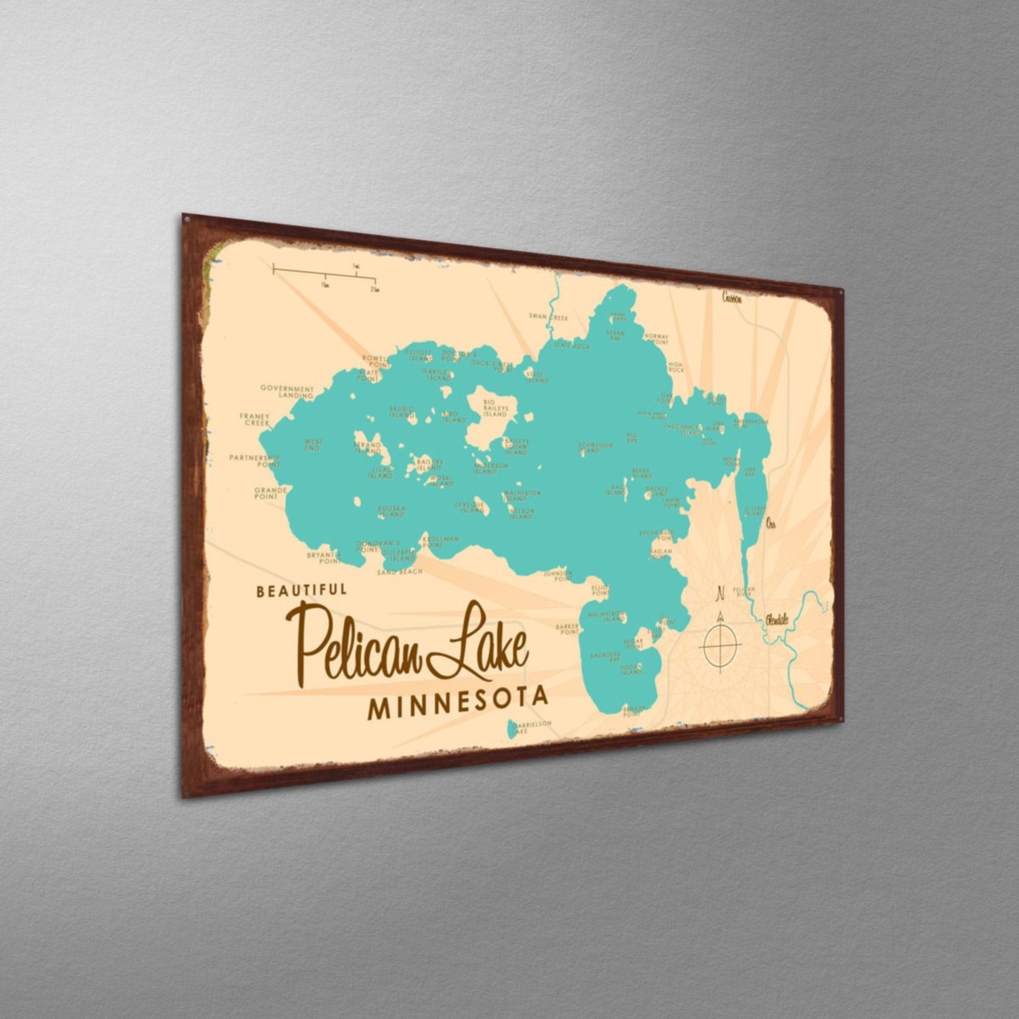 Pelican Lake Minnesota (St. Louis County) , Rustic Metal Sign Map Art