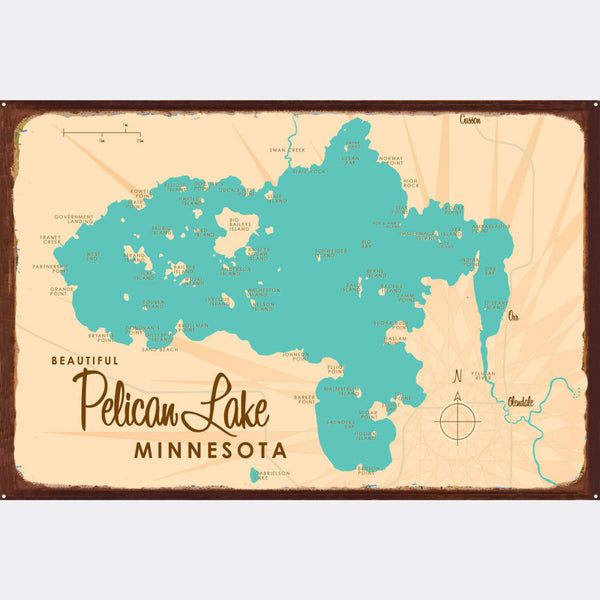 Pelican Lake Minnesota (St. Louis County) , Rustic Metal Sign Map Art