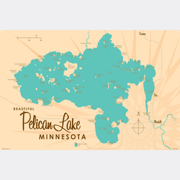 Pelican Lake Minnesota (St. Louis County) , Metal Sign Map Art