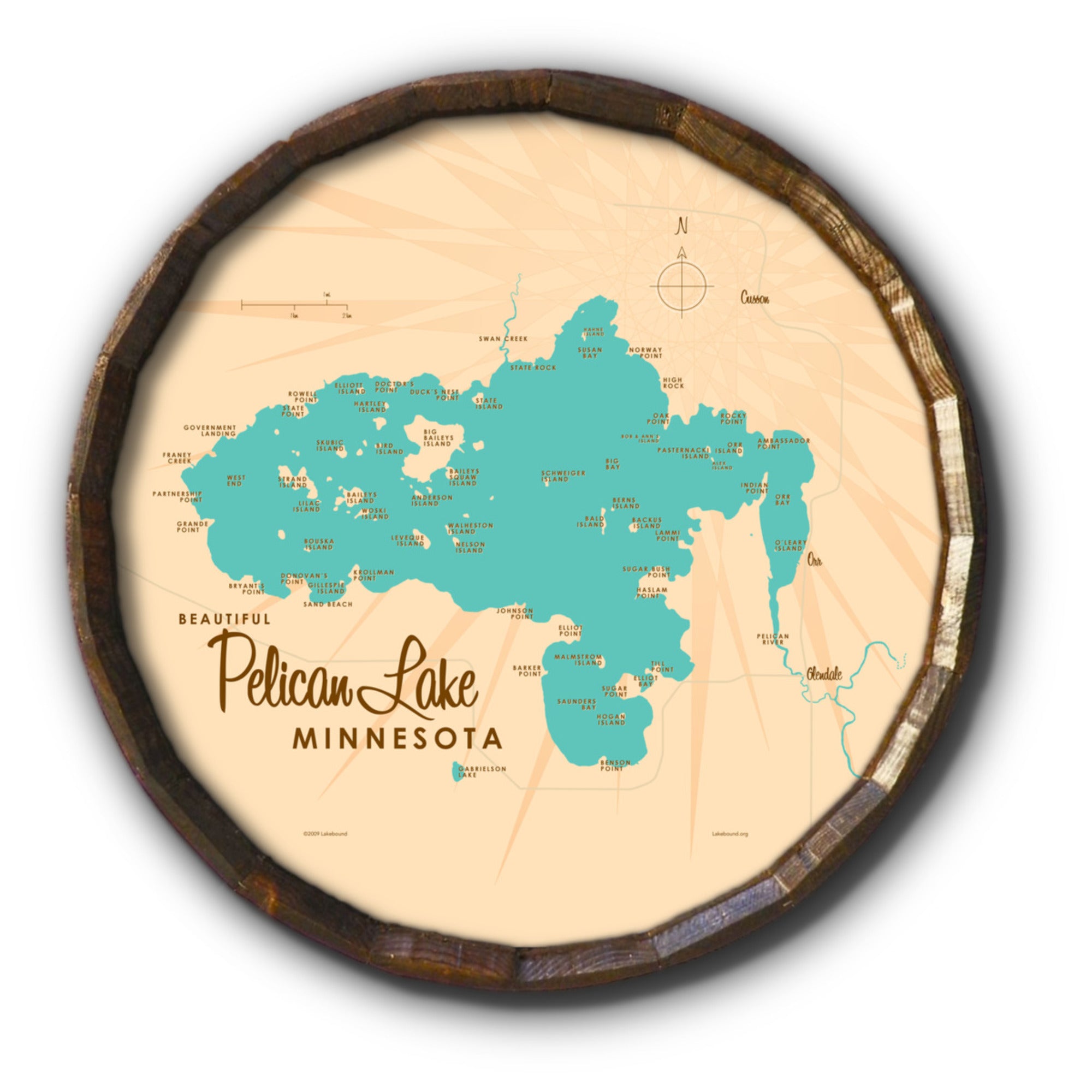 Pelican Lake St. Louis County Minnesota, Barrel End Map Art