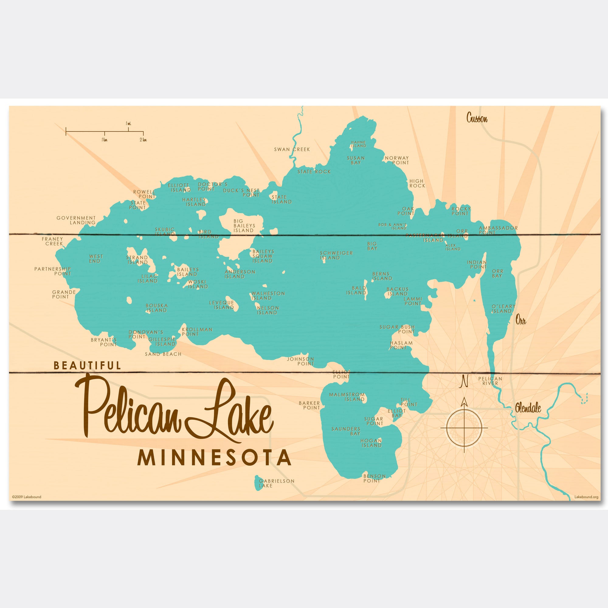 Pelican Lake St. Louis County Minnesota, Wood Sign Map Art