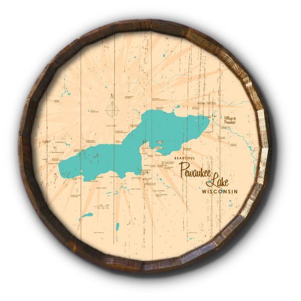 Pewaukee Lake Wisconsin, Rustic Barrel End Map Art