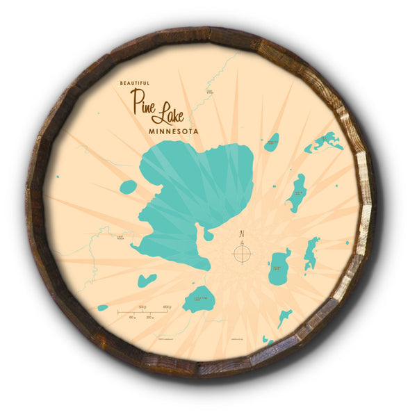 Pine Lake Minnesota, Barrel End Map Art