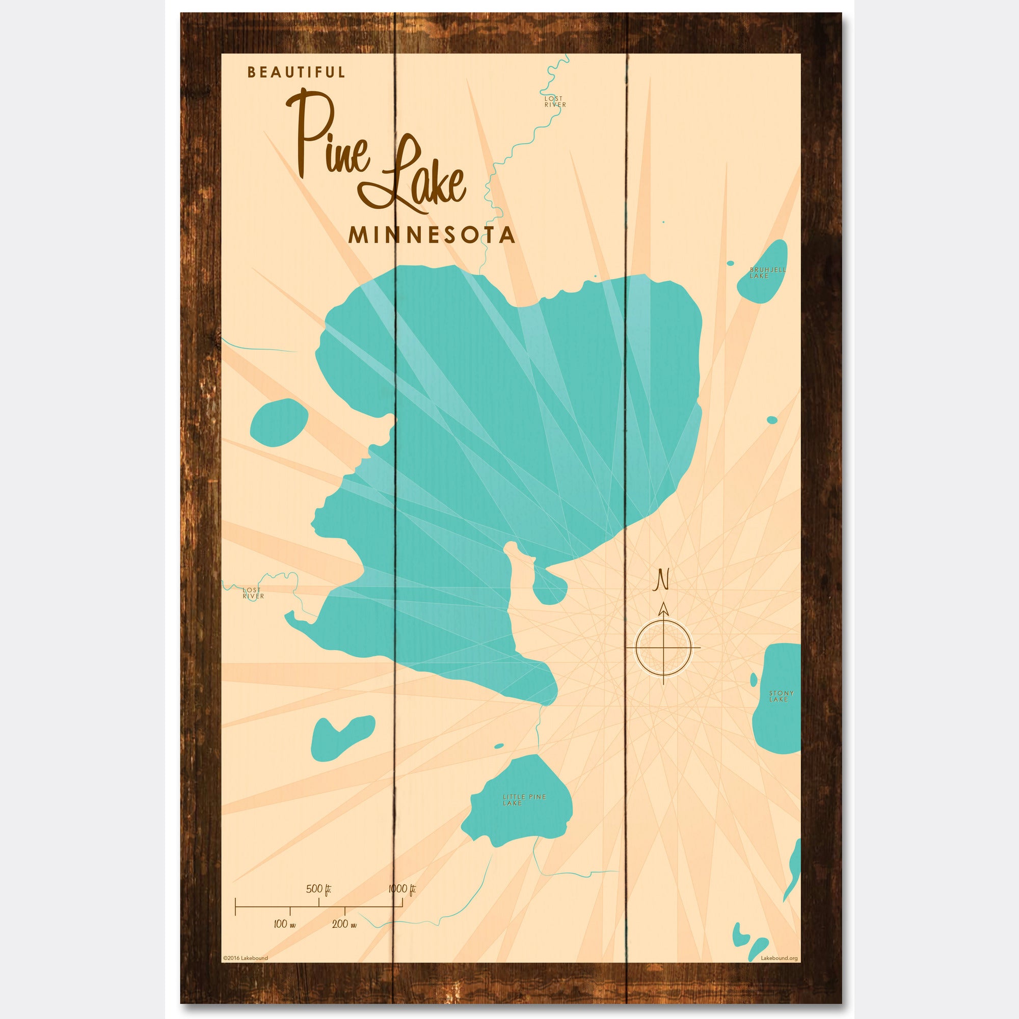 Pine Lake Minnesota, Rustic Wood Sign Map Art