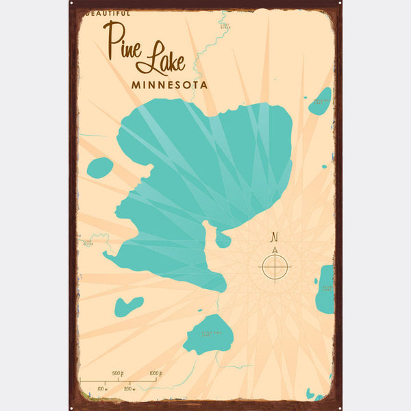 Pine Lake Minnesota, Rustic Metal Sign Map Art