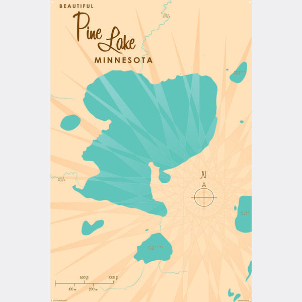 Pine Lake Minnesota, Metal Sign Map Art