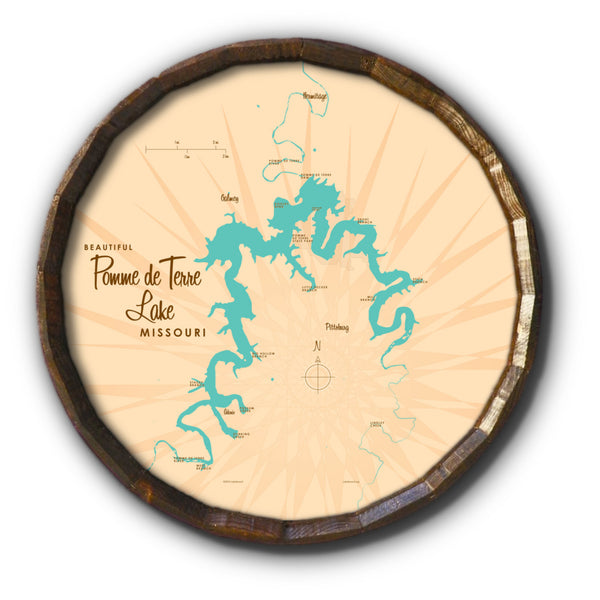 Pomme de Terre Lake Missouri, Barrel End Map Art