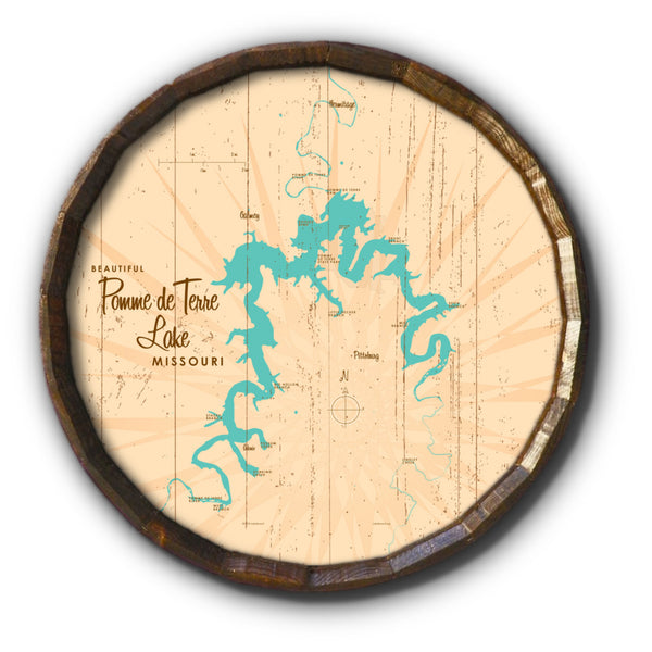 Pomme de Terre Lake Missouri, Rustic Barrel End Map Art