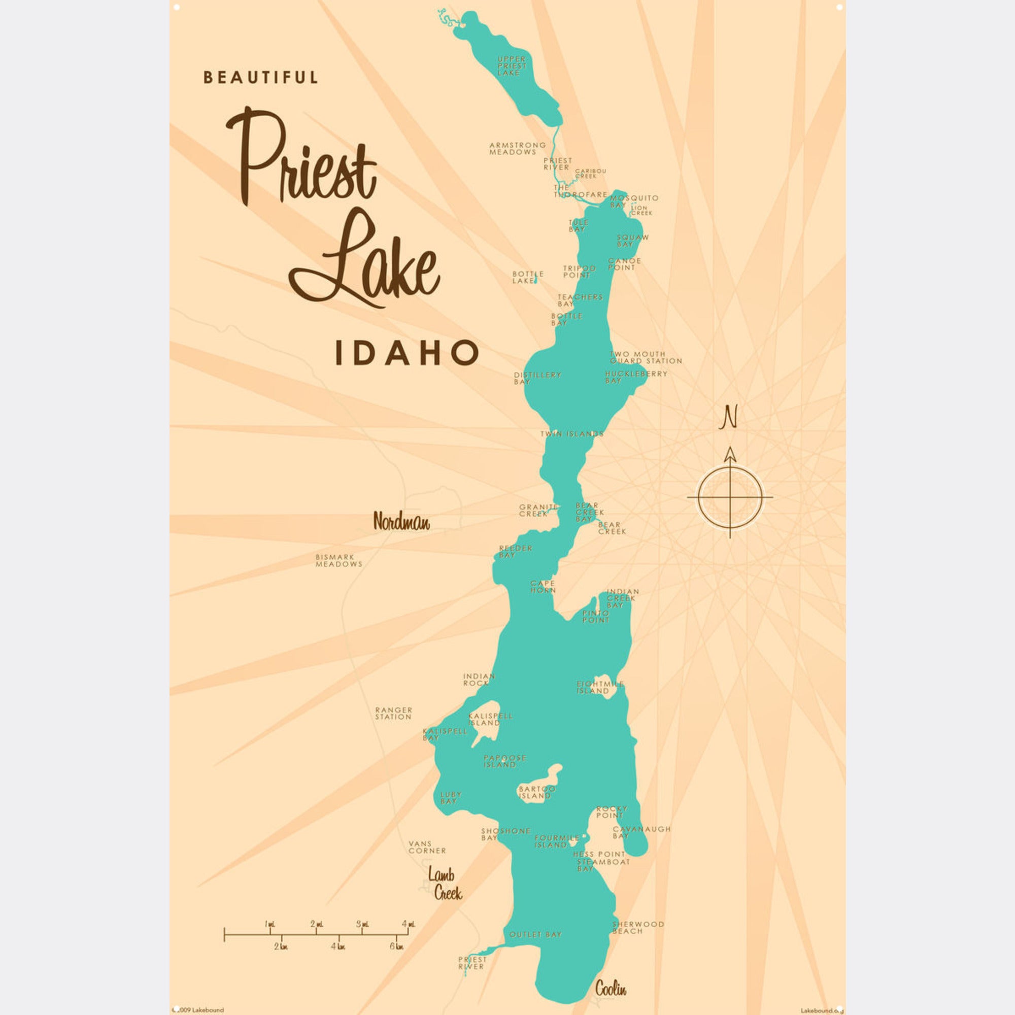 Priest Lake Idaho, Metal Sign Map Art