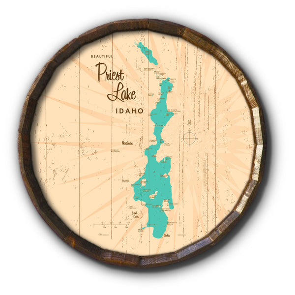 Priest Lake Idaho, Rustic Barrel End Map Art