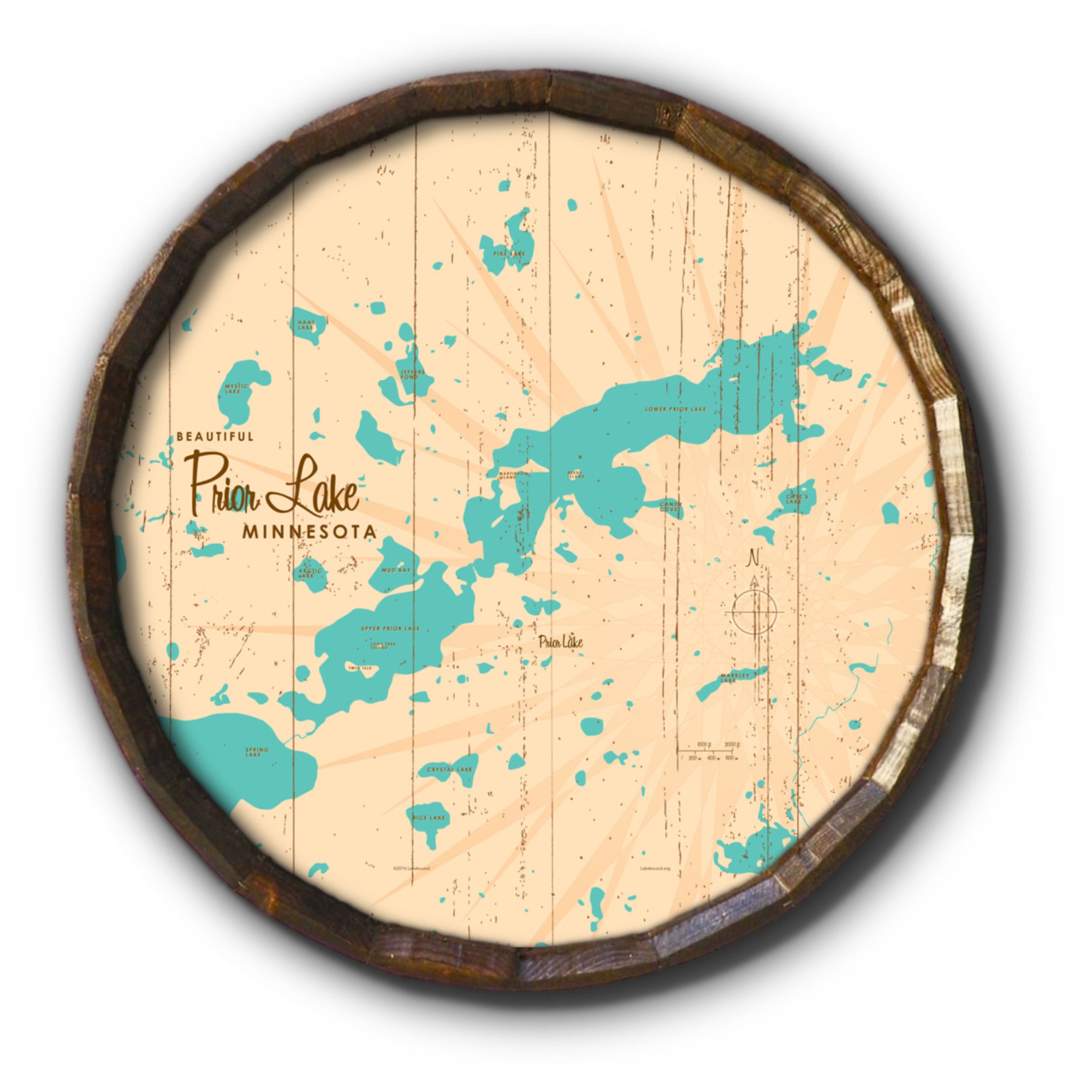 Prior Lake Minnesota, Rustic Barrel End Map Art