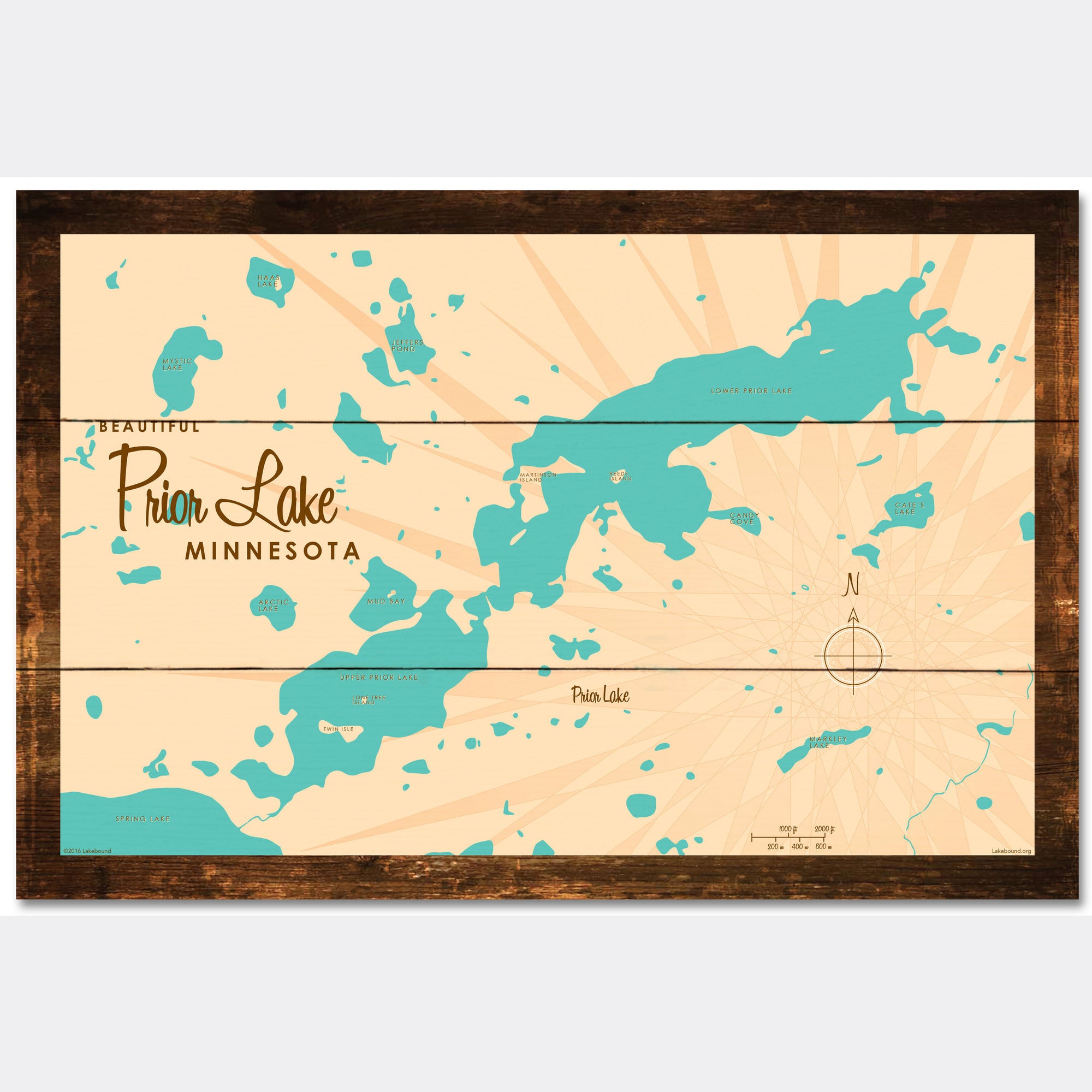 Prior Lake Minnesota, Rustic Wood Sign Map Art